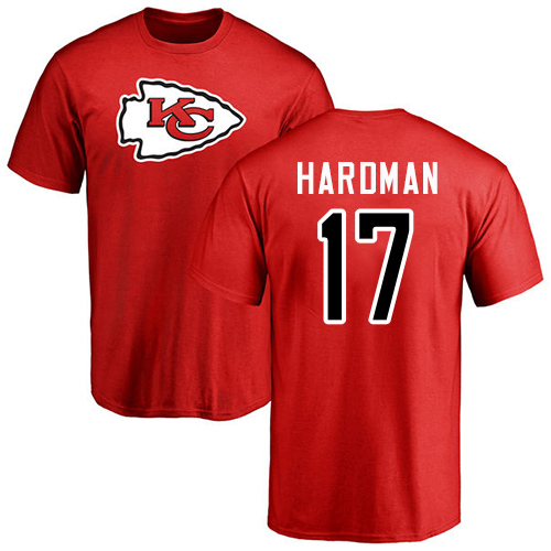 Men Kansas City Chiefs #17 Hardman Mecole Red Name and Number Logo T-Shirt